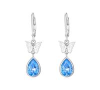 Orecchini da donna a forma di farfalla, in argento Sterling 925, con pietra portafortuna di marzo, acquamarina, orecchini a monachella per lei