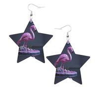 Orecchini da donna a forma di fenicottero, pendenti a forma di stella scintillante, gioielli alla moda per una serata fuori, One Size, Pelle