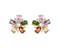Orecchini da donna a forma di fiore a cinque petali con diamanti colorati con zirconi micro-intarsiati, accessori eleganti ed eleganti da indossare tutti i giorni e occasioni formali per donne e