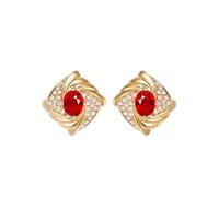 Orecchini da donna a forma di fiore, con rubino da 0,64 carati, in oro giallo 9/14/18 carati, con moissanite