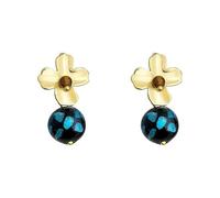 Orecchini da donna a forma di fiore dorato, con pietra occhio di tigre e ciondoli in vetro blu nero, ago in argento ipoallergenico, elegante gioiello placcato oro rame alla moda