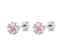 Orecchini da donna a forma di fiore rosa con zirconia cubica, 20 g, in acciaio inox ipoallergenico con zirconia cubica, per cartilagine e trago, con chiusura a vite, delicati gioielli floreali