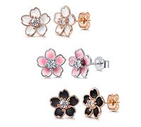 Orecchini da donna a forma di fiore rosa, orecchini a perno in argento Sterling 925, graziosi orecchini Plumeria da donna, orecchini ipoallergenici a forma di fiore di ciliegio, diametro 1,1 cm, in