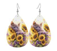 Orecchini da donna a forma di gattino pigro, margherita, girasole, colorati, in pelle, alla moda, orecchini a goccia