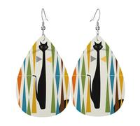 Orecchini da donna a forma di gatto, arte moderna della metà del secolo, orecchini pendenti a forma di stella, gioielli pendenti chic per celebrazioni, One Size, Pelle