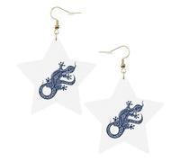 Orecchini da donna a forma di geco con illustrazione, scintillanti orecchini pendenti a forma di stella, gioielli alla moda per una serata fuori, One Size, Pelle