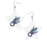 Orecchini da donna a forma di geco con illustrazione, scintillanti orecchini pendenti a forma di stella, gioielli alla moda per una serata fuori, One Size, Pelle