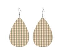 Orecchini da donna a forma di goccia d'acqua, in legno d'ulivo, a quadri, arancioni, accessori alla moda