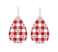 Orecchini da donna a forma di goccia d'acqua, in tartan scozzese rosso e bianco, con motivo a quadri, in tartan rosso, blu e nero, accessori alla moda
