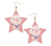 Orecchini da donna a forma di maiale rosa, orecchini pendenti a forma di stella scintillante, gioielli alla moda per una serata fuori, One Size, Pelle