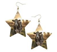 Orecchini da donna a forma di mucca da latte, orecchini pendenti a forma di stella scintillante, gioielli alla moda per una serata fuori, One Size, Pelle