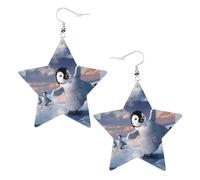 Orecchini da donna a forma di pinguino felice, orecchini pendenti a forma di stella scintillante, gioielli alla moda per una serata fuori, One Size, Pelle