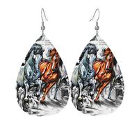 Orecchini da donna a forma di quattro cavalli che corrono, orecchini colorati in pelle a goccia per le donne alla moda, orecchini a goccia gioielli