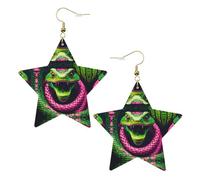 Orecchini da donna a forma di serpente verde, orecchini pendenti a forma di stella scintillante, gioielli alla moda per una serata fuori, One Size, Pelle