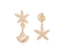 Orecchini da donna a forma di stella marina dorata, orecchini a conchiglia, orecchini da spiaggia, orecchini pendenti a goccia, gioielli estivi da spiaggia, One Size, Metallo, Nessuna pietra preziosa
