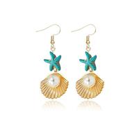 Orecchini da donna a forma di stella marina turchese Shell Pearl Dangle gioielli per vacanze al mare abiti estivi, Metallo, Nessuna pietra preziosa