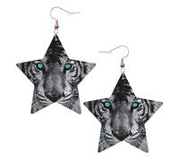 Orecchini da donna a forma di tigre bianca, orecchini pendenti con stella scintillante, gioielli alla moda per una serata fuori, One Size, Pelle