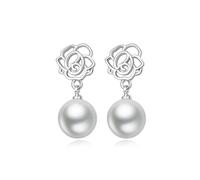 Orecchini da donna alla moda, con perle argentate e rosa, 23,8 x 10 mm, per la festa della mamma