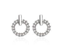 Orecchini da donna alla moda, in argento, a cerchio, con zirconia cubica, per la festa della mamma lesbica, gioielli eleganti, 14.2x13.5MM, base placcata oro bianco, Zirconia cubica