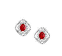 Orecchini da donna, alla moda, in oro bianco 9/14/18 K, con rubino rosso e sangue di piccione 0,7 ct, con diamante, Oro bianco 9 carati, Diamante Rubino sangue piccione Diamante