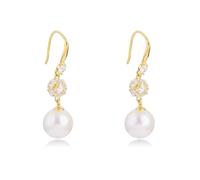 Orecchini da donna alla moda: orecchini a forma di cuore, placcati oro 925, in argento Sterling 925, con perle d'acqua fresca, per matrimonio, compleanno, da donna, Taglia unica, lega di zinco