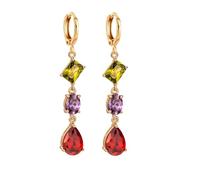 Orecchini da donna alla moda, orecchini pendenti in oro da donna con zirconia cubica multicolore 46 x 8 mm per moglie gioielli di fidanzamento semplici, 46x8MM, base placcata oro rosa, Zirconia cubica