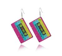 Orecchini da donna anni '80 pendenti a forma di cassetta fulmini al neon, stile vintage, retrò, per feste, idea regalo, colori vivaci e audaci, Acrilico
