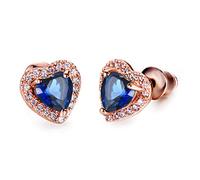 Orecchini da Donna Argento 925, Blu A Forma Di Cuore Cristallo Vuoto Orecchini A Bottone Moda Diamante Oro Rosa Colore Oro Orecchini A Perno, Regalo Di Festa Anallergico Piombo Gioielli Orecchini A B