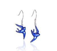 Orecchini da Donna Argento 925, Moda Smalto Blu Uccello Orecchini Orecchio Alla Moda Rondini Breve Ragazza Dolce Ciondolo Animale Orecchio Gancio, Regalo Di Festa Accessorio Ipoallergenico Orecchio T