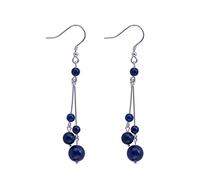 Orecchini da Donna Argento 925, Orecchini A Clip in Lapislazzuli Blu Scuro Fatti A Mano Classici Perline Rotonde Etniche Ganci per Orecchini Lunghi Semplici, Orecchini A Bottone Femminili in Stile Ci
