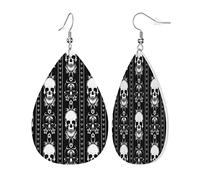Orecchini Da Donna Baroque Skull Stripe Gothic Black Orecchino In Ecopelle Moda Orecchini A Goccia Lunghi, Per Carnevale, Le Donne, Party