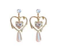 Orecchini da donna carini con zirconi femminili cuore perla orecchini temperamento squisito moda personalità set lungo, Misura unica, Metallo, Nessuna pietra preziosa