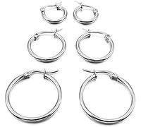 Orecchini da donna Cerchi in oro bianco Acciaio al titanio lucido Classico Cerchio semplice appiattito Orecchini a cerchio in diverse dimensioni 3 paia Cerchi per orecchini da donna Durability and pro