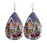 Orecchini Da Donna Christmas Village Orecchino In Ecopelle Decorazioni Per Feste Orecchini A Goccia Lunghi, Per Party, Carnevale, Le Donne
