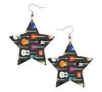 Orecchini da donna colorati per feste acustiche e chitarre, orecchini pendenti a forma di stella scintillante, gioielli alla moda per la notte fuori, One Size, Pelle