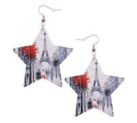 Orecchini da donna con albero della città di Parigi, Torre Eiffel, orecchini pendenti a forma di stella scintillante, gioielli alla moda per una serata fuori, One Size, Pelle