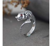 Orecchini da donna con anello regolabile, in argento Sterling S925, retr貌, creativo, con texture a forma di pesce koi, zirconi rossi, alla moda, regolabili, aperti, con anello per nocche e coda, pe