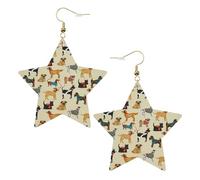 Orecchini da donna con cane segugio, orecchini pendenti a forma di stella scintillante, gioielli alla moda per una serata fuori, One Size, Pelle