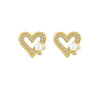 Orecchini da donna, con ciondolo a forma di cuore, in argento, 15 x 14 mm, per festa della mamma, gioielli, Perle de cœur de forme ronde, Rame, Perla