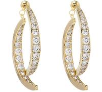 Orecchini da donna con croce curva, alla moda, a forma di luna crescente, pendenti con zircone, curvi, attaccati davanti e dietro, lineari, a forma di croce, orecchini da donna (oro)