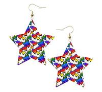 Orecchini da donna con cuori colorati arcobaleno e stelle scintillanti per feste, gioielli alla moda per la notte fuori, One Size, Pelle