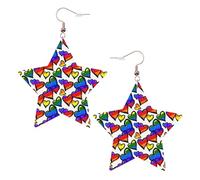 Orecchini da donna con cuori colorati arcobaleno e stelle scintillanti per feste, gioielli alla moda per la notte fuori, One Size, Pelle