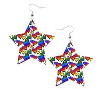 Orecchini da donna con cuori colorati arcobaleno e stelle scintillanti per feste, gioielli alla moda per la notte fuori, One Size, Pelle