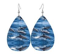 Orecchini da donna con delfini nel mare, orecchini pendenti a forma di stella, gioielli chic per celebrazioni, One Size, Pelle
