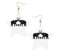 Orecchini da donna con elefante e giovane elefante, orecchini pendenti a forma di stella scintillante, gioielli alla moda per una serata fuori, One Size, Pelle