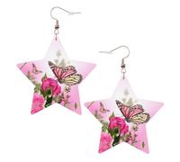 Orecchini da donna con farfalla che si baciano, orecchini pendenti a forma di stella scintillante, gioielli alla moda per una serata fuori, One Size, Pelle