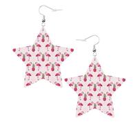 Orecchini da donna con fenicottero rosa e ananas, orecchini pendenti a forma di stella scintillante, gioielli alla moda per una serata fuori, One Size, Pelle