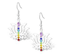 Orecchini da donna con fiore di loto chakra orecchini pendenti a forma di fiore di loto 7 chakra simbolo OM Buddha mandala protezione spirituale guarigione yoga meditazione (Argento)