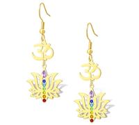 Orecchini da donna con fiore di loto chakra orecchini pendenti a forma di fiore di loto 7 chakra simbolo OM Buddha mandala protezione spirituale guarigione yoga meditazione (Oro 2)