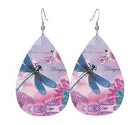 Orecchini da donna con fiore rosa e libellula, orecchini pendenti a forma di stella, gioielli pendenti chic per celebrazioni, One Size, Pelle